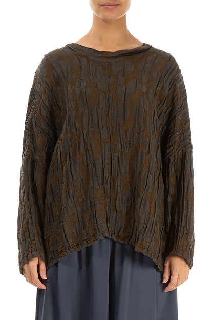 Loose Boxy Chocolate Circle Silk Linen Blouse 1