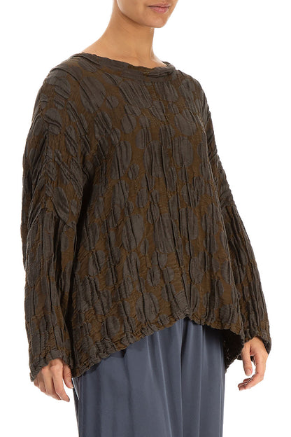 Loose Boxy Chocolate Circle Silk Linen Blouse 3