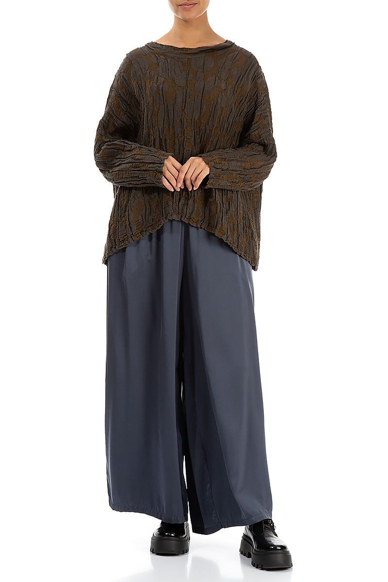 Loose Boxy Chocolate Circle Silk Linen Blouse 4