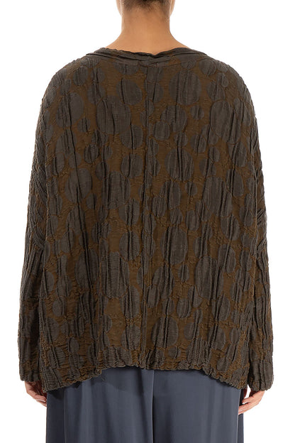 Loose Boxy Chocolate Circle Silk Linen Blouse 2