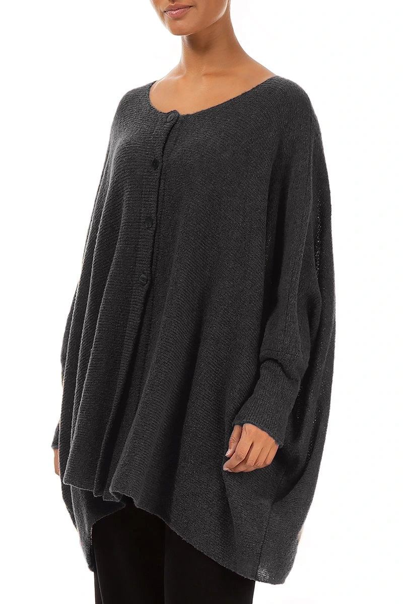 Loose Boxy Dark Grey Wool Cardigan