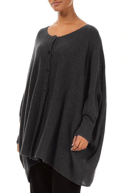 Loose Boxy Dark Grey Wool Cardigan