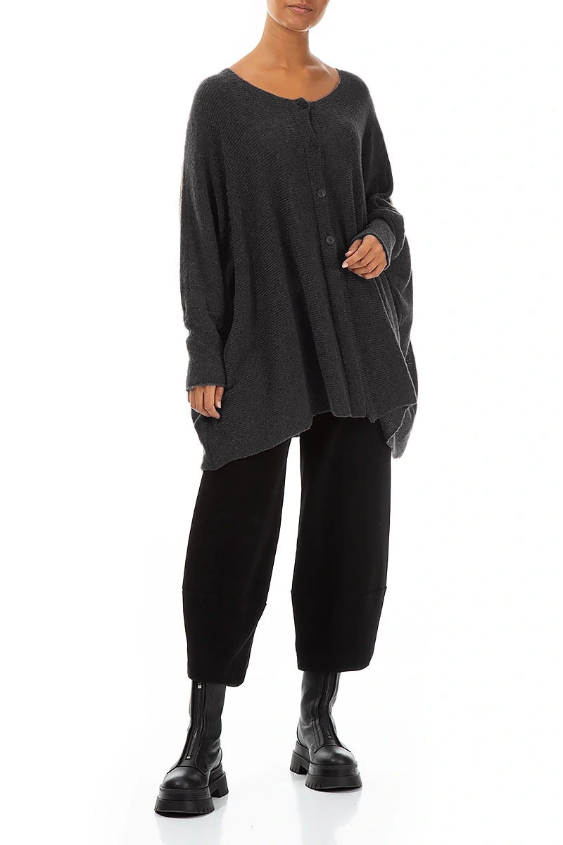 Loose Boxy Dark Grey Wool Cardigan