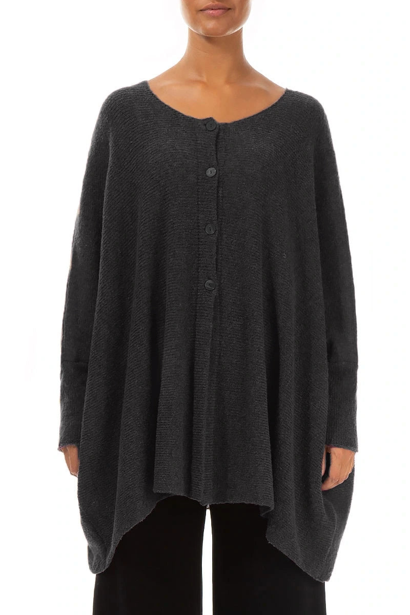 Loose Boxy Dark Grey Wool Cardigan