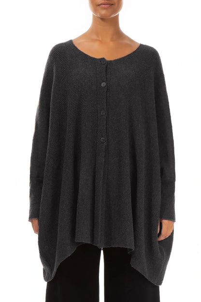 Loose Boxy Dark Grey Wool Cardigan
