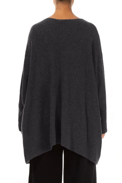 Loose Boxy Dark Grey Wool Cardigan