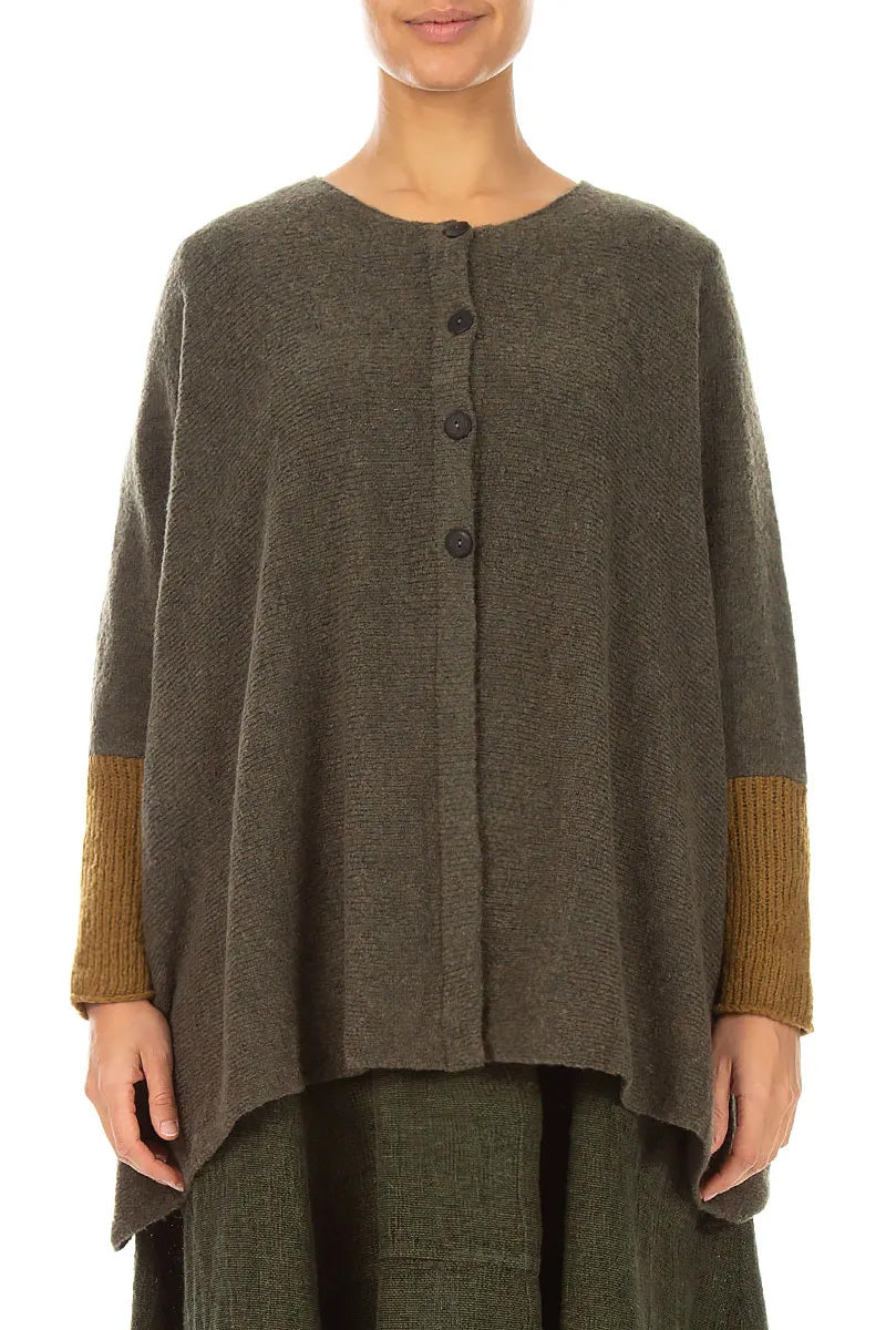 Loose Boxy Khaki Mustard Wool Cardigan 1