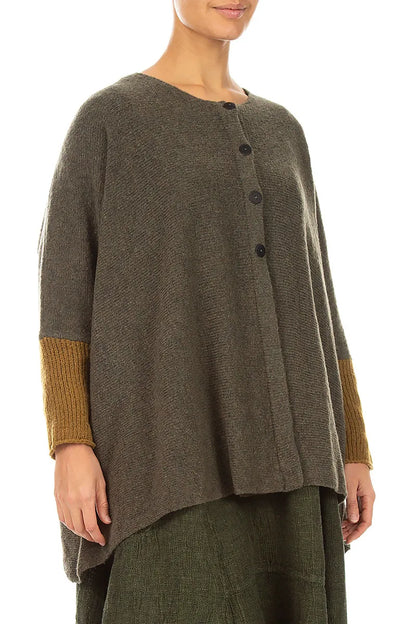 Loose Boxy Khaki Mustard Wool Cardigan 3