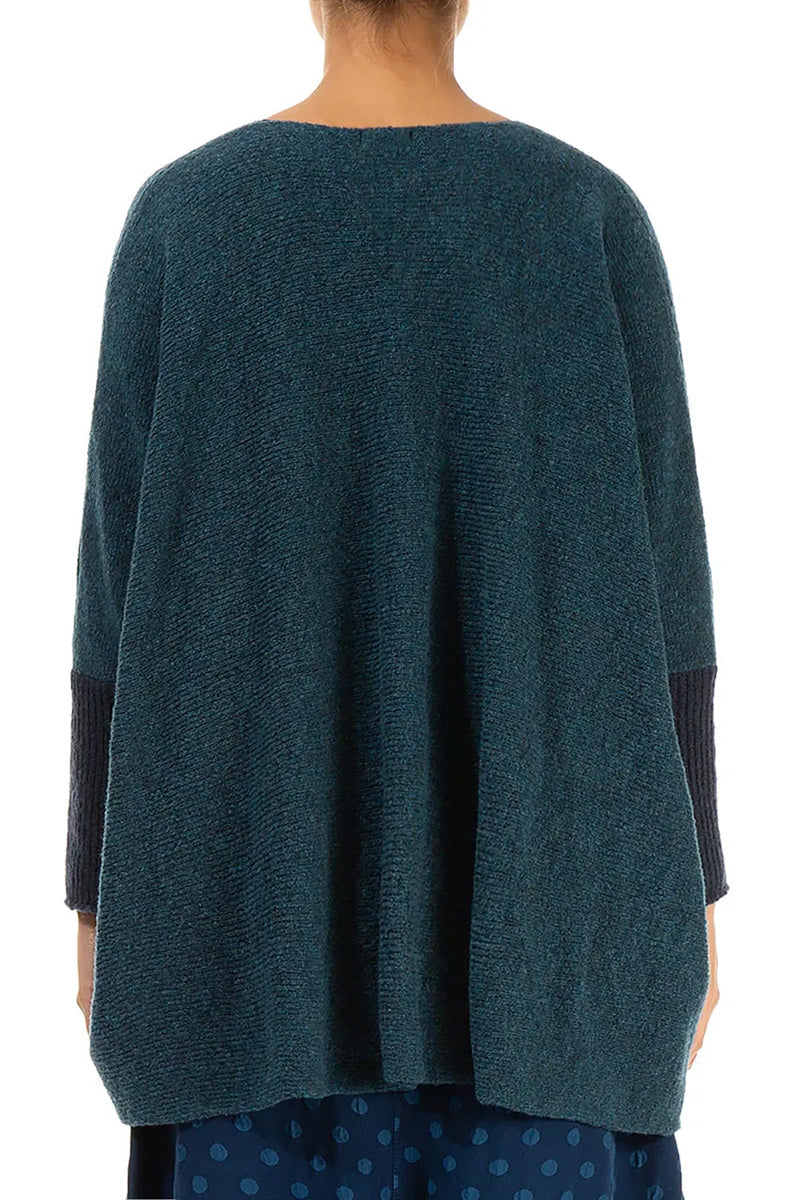 Loose Boxy Teal Dark Navy Wool Cardigan 3