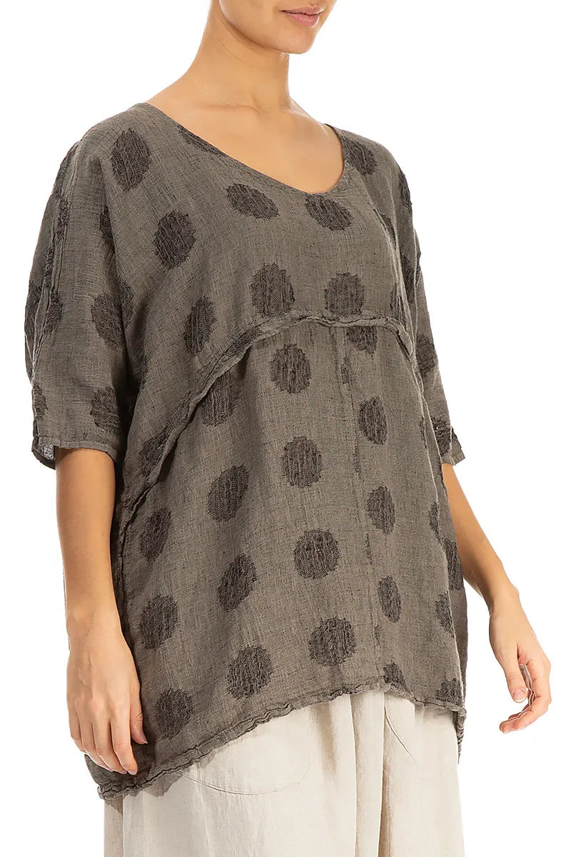 Loose Bubble Patterned Brown Linen Blouse 3