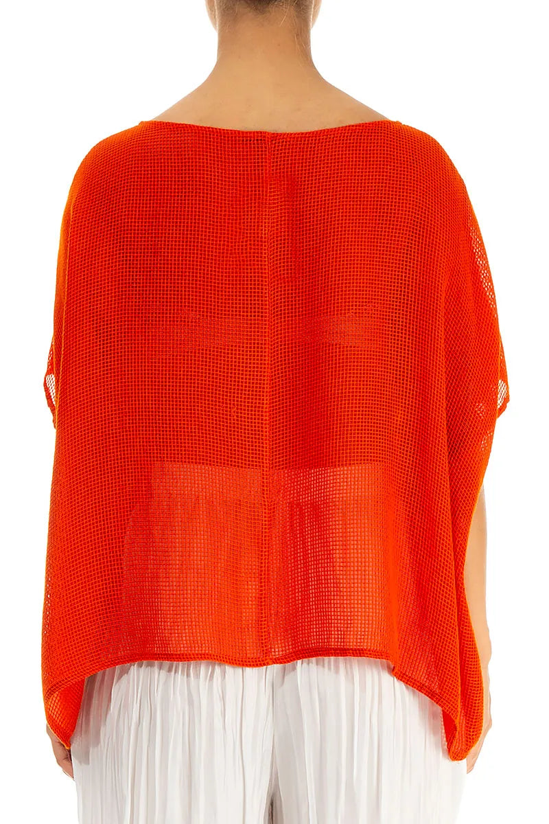 Chemisier ample en soie filet orange flamboyant papillon
