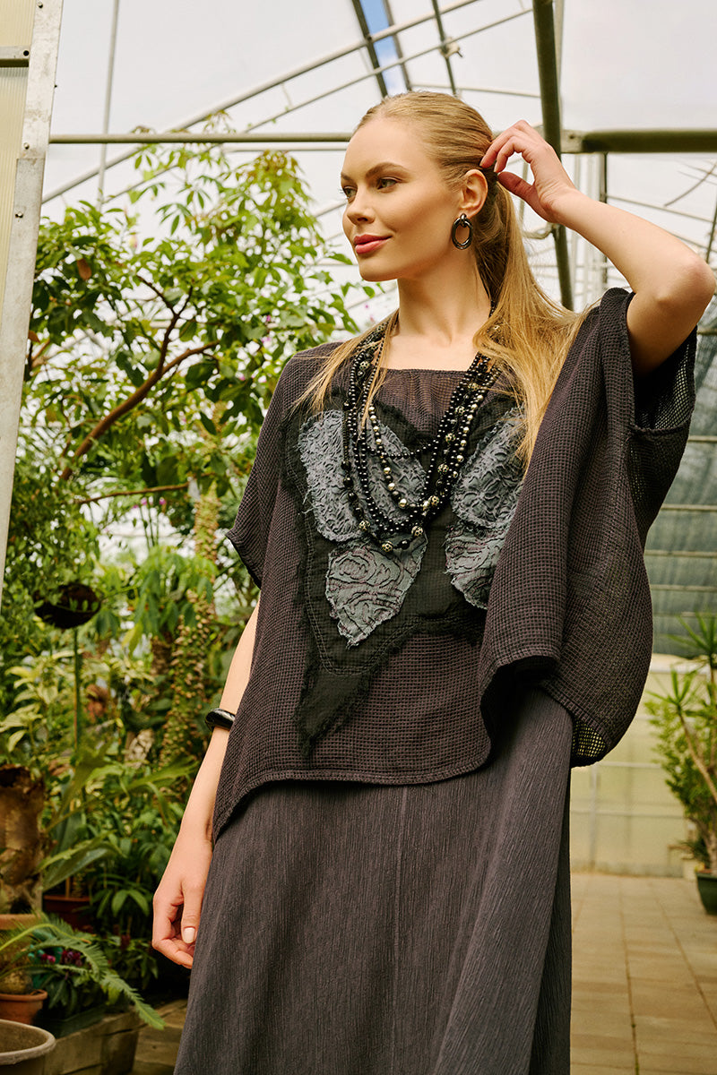 Loose Butterfly Graphite Mesh Silk Blouse