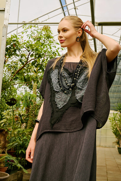 Loose Butterfly Graphite Mesh Silk Blouse