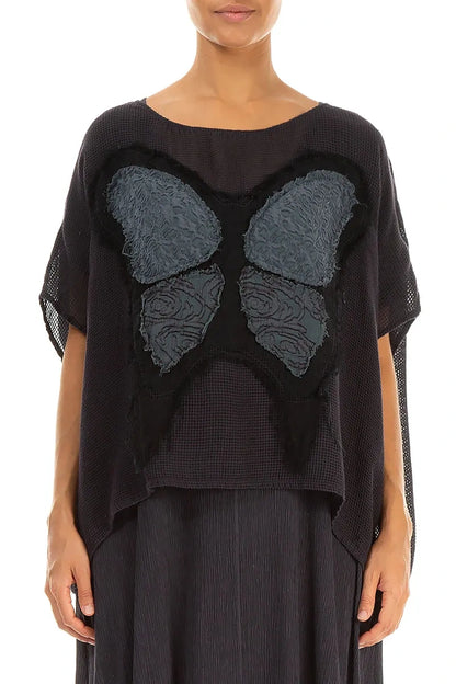 Loose Butterfly Graphite Mesh Silk Blouse