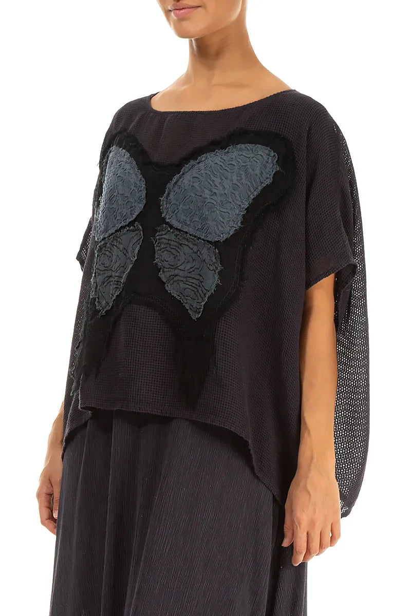 Loose Butterfly Graphite Mesh Silk Blouse