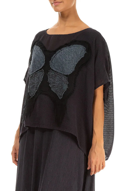 Loose Butterfly Graphite Mesh Silk Blouse