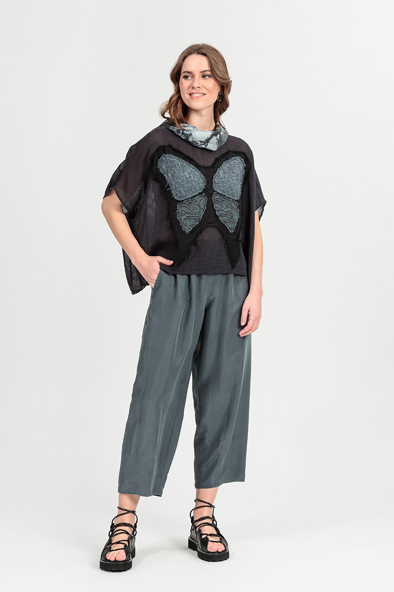 Loose Butterfly Graphite Mesh Silk Blouse