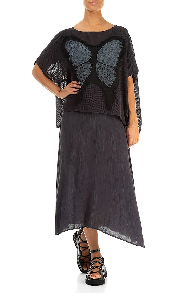 Loose Butterfly Graphite Mesh Silk Blouse