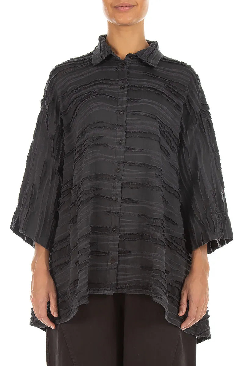 Loose Charcoal Fray Weave Shirt 1