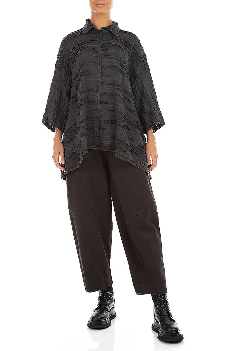 Loose Charcoal Fray Weave Shirt 4
