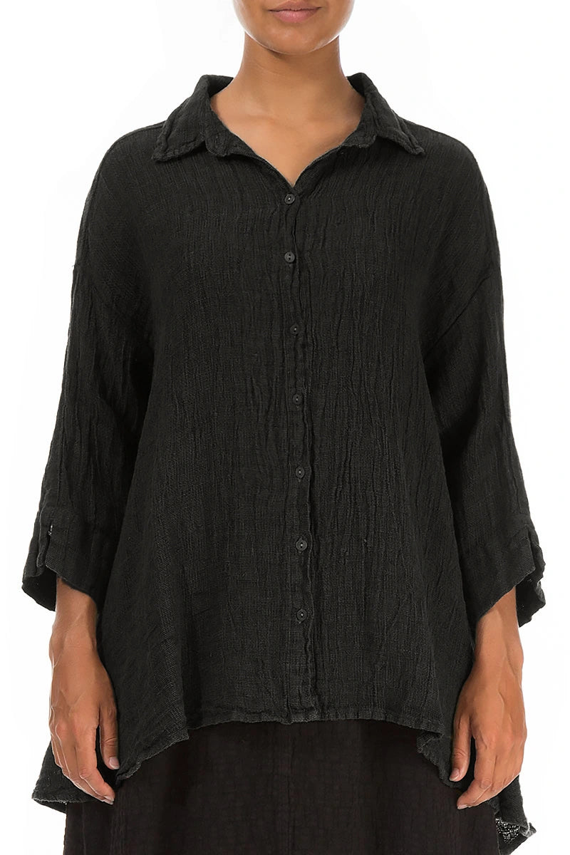 Loose Charcoal Mélange Linen Shirt 1