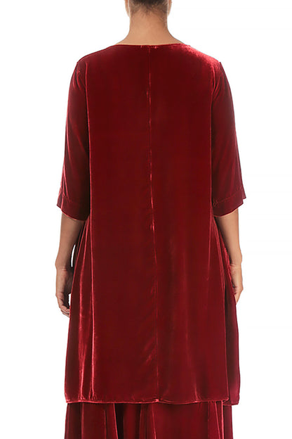 Loose Cherry Red Silk Velvet Tunic
