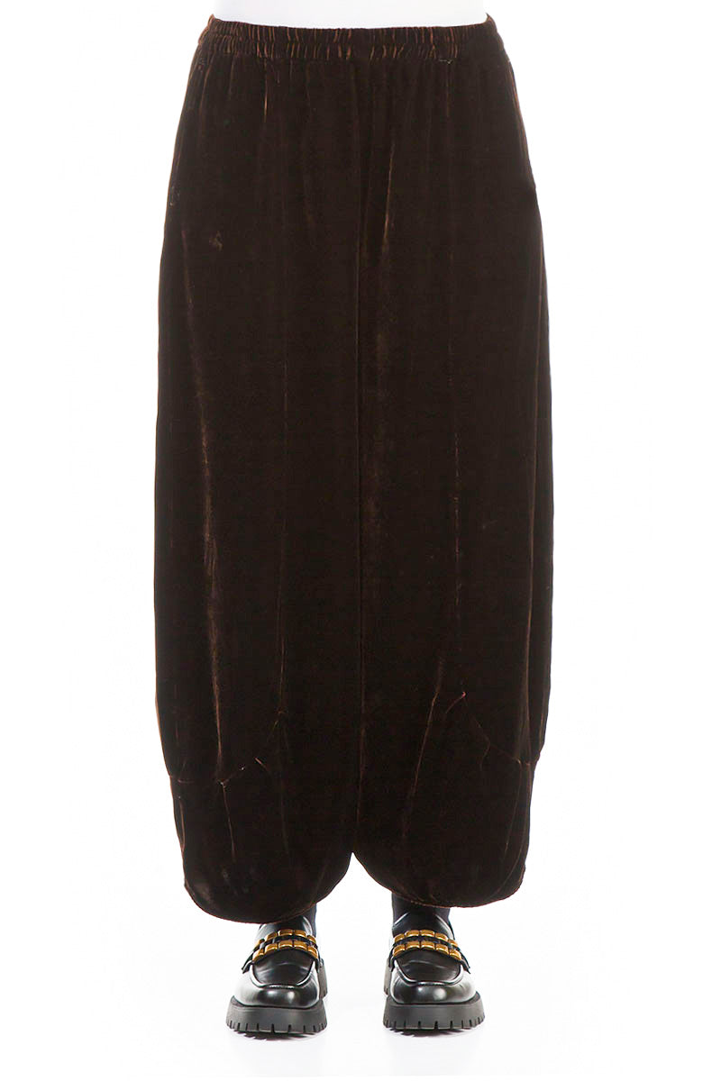 Loose Chocolate Silk Velvet Trousers 1