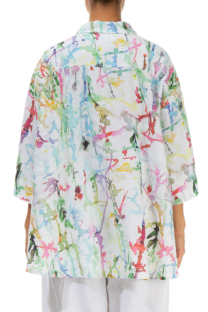 Loose Colour Splash Linen Shirt 2
