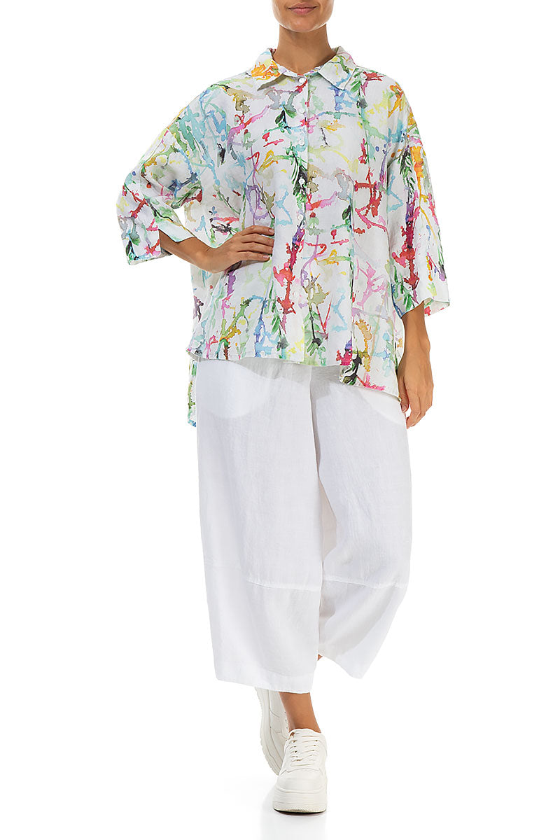 Loose Colour Splash Linen Shirt 4