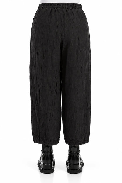 Loose Crinkled Black Silk Linen Trousers 2