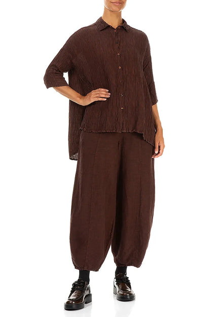 Chemise ample en soie froissée couleur brique foncée