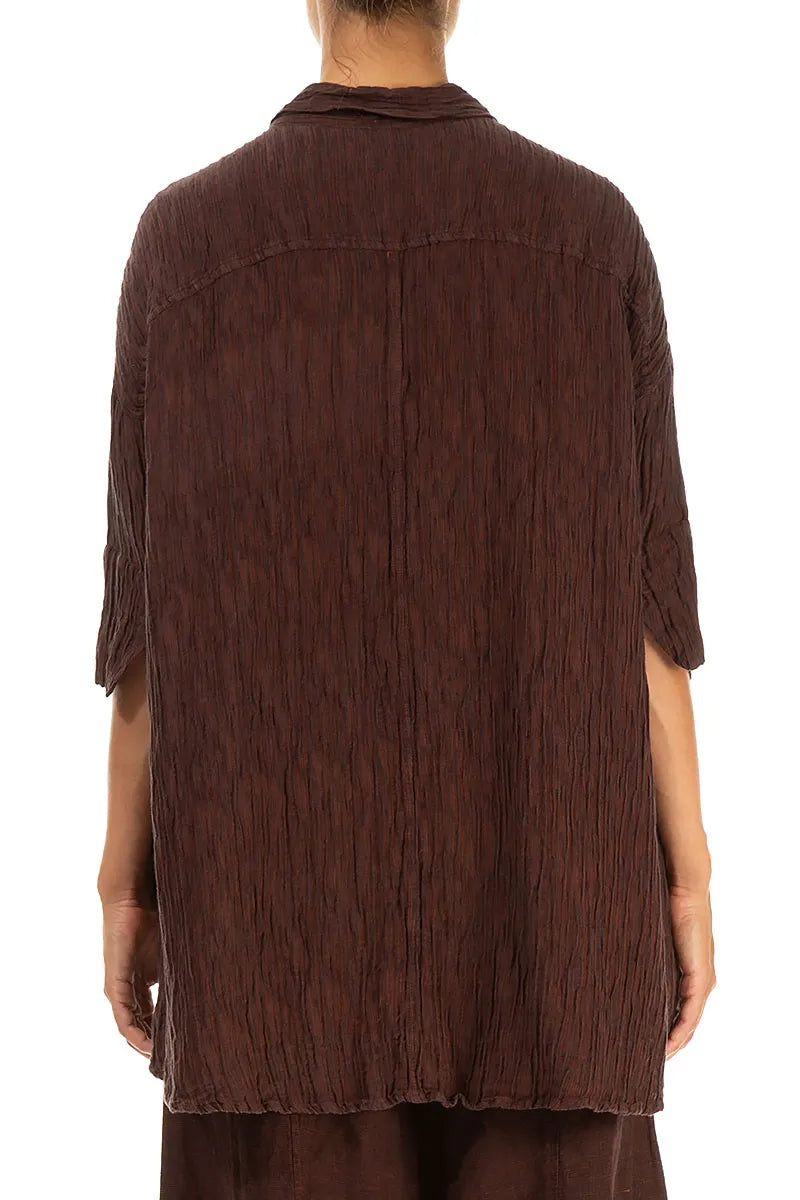 Chemise ample en soie froissée couleur brique foncée