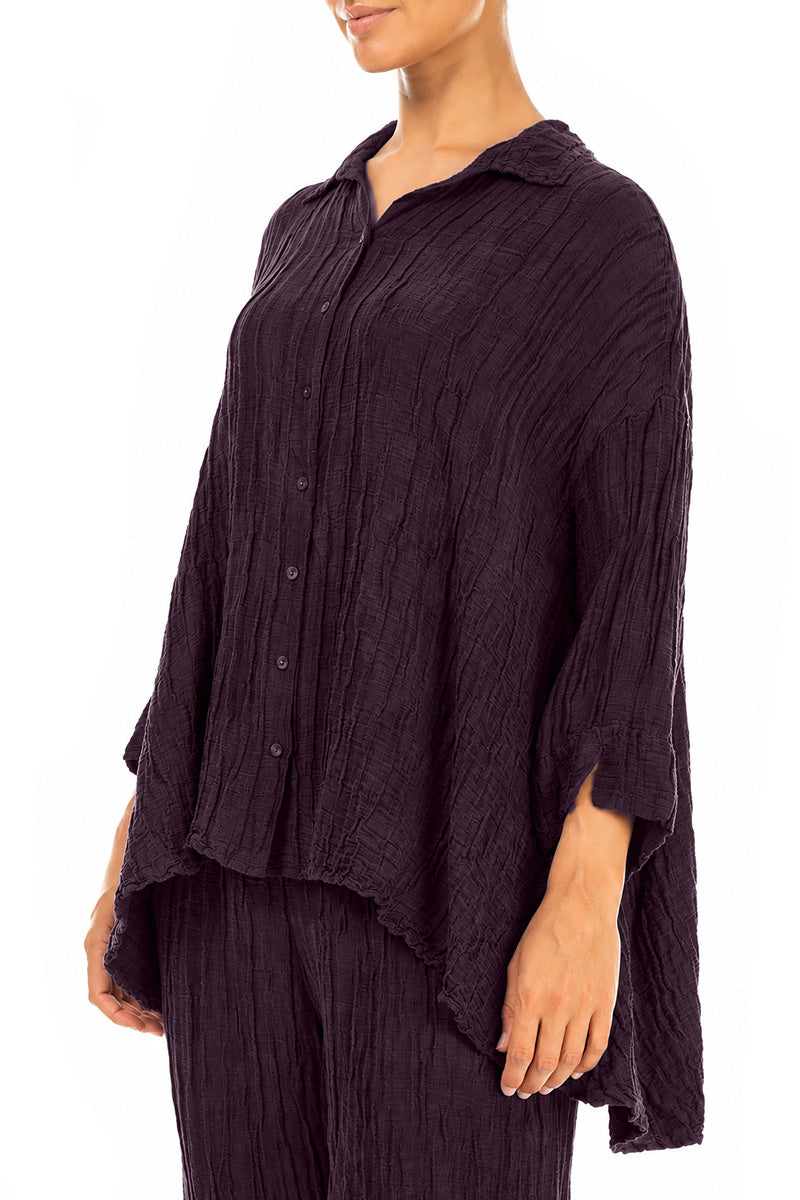 Loose Crinkled Deep Plum Silk Linen Shirt 3