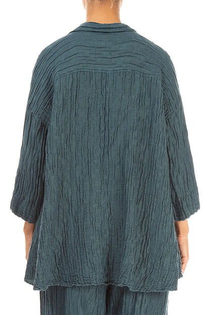 Loose Crinkled Deep Turquoise Silk Linen Shirt 2