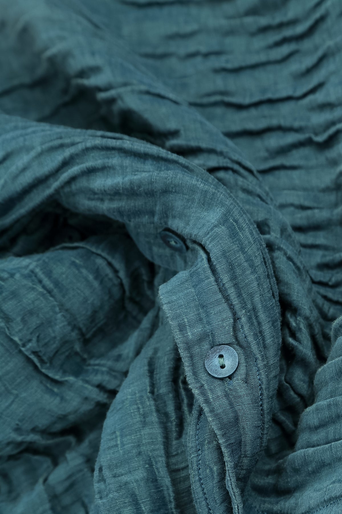 Loose Crinkled Deep Turquoise Silk Linen Shirt 5