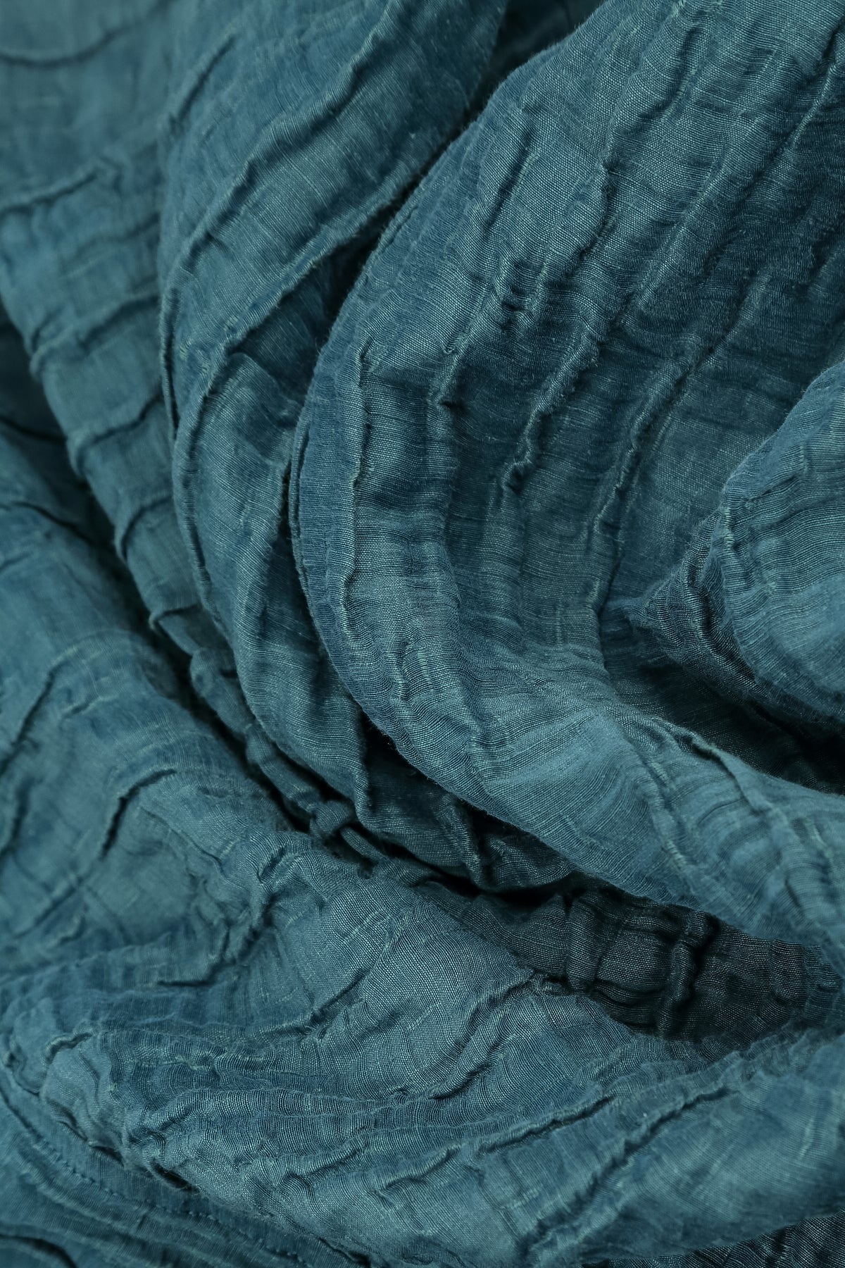 Loose Crinkled Deep Turquoise Silk Linen Shirt 6