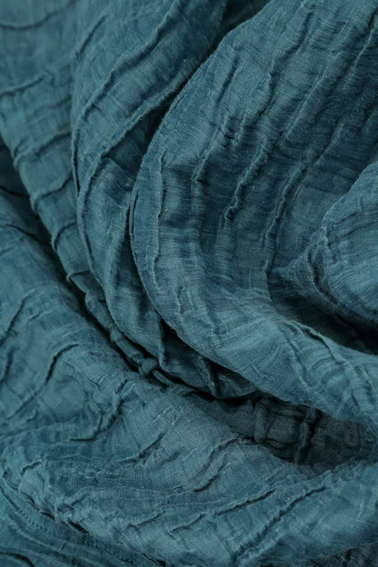 Loose Crinkled Deep Turquoise Silk Linen Shirt 6