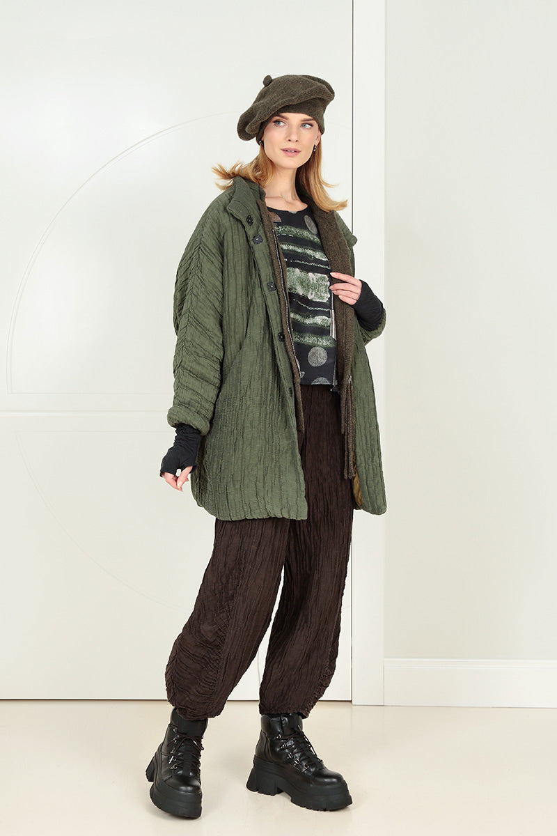 Loose Crinkled Forest Mist Silk Linen Coat 6