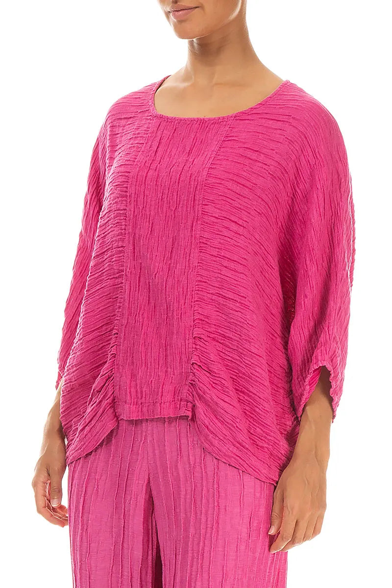 Loose Crinkled Fuchsia Silk Blouse 3