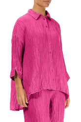 Loose Crinkled Fuchsia Silk Linen Shirt 3