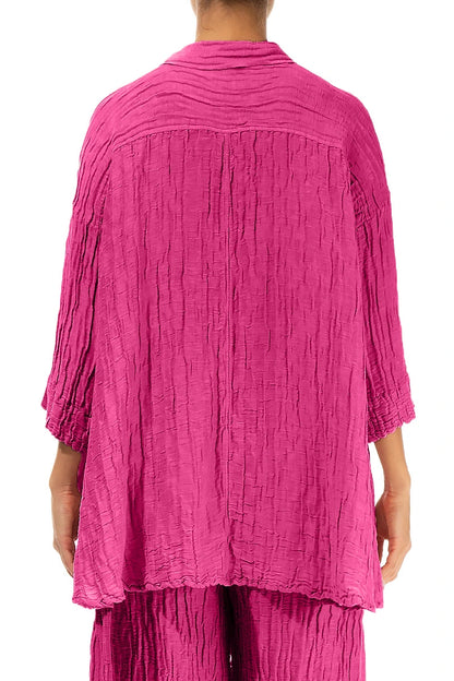 Loose Crinkled Fuchsia Silk Linen Shirt 2