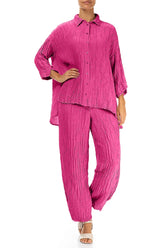 Loose Crinkled Fuchsia Silk Linen Shirt 4
