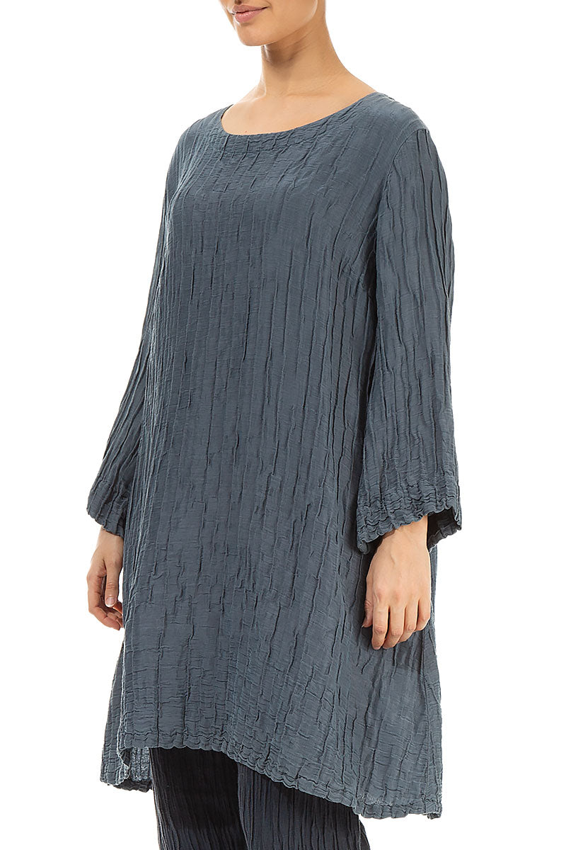 Loose Crinkled Graphite Silk Tunic 3
