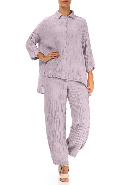 Loose Crinkled Lilac Silk Linen Shirt 4