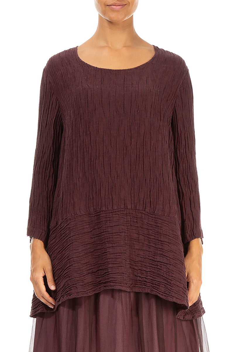 Loose Crinkled Merlot Silk Tunic 1