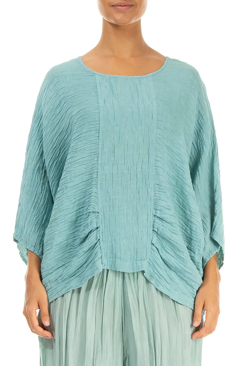 Loose Crinkled Mint Silk Blouse