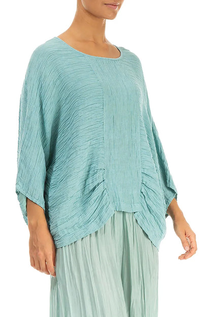 Loose Crinkled Mint Silk Blouse