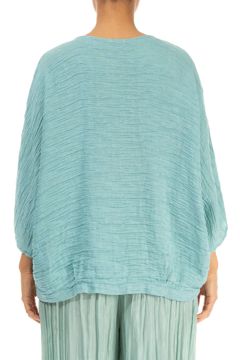 Loose Crinkled Mint Silk Blouse