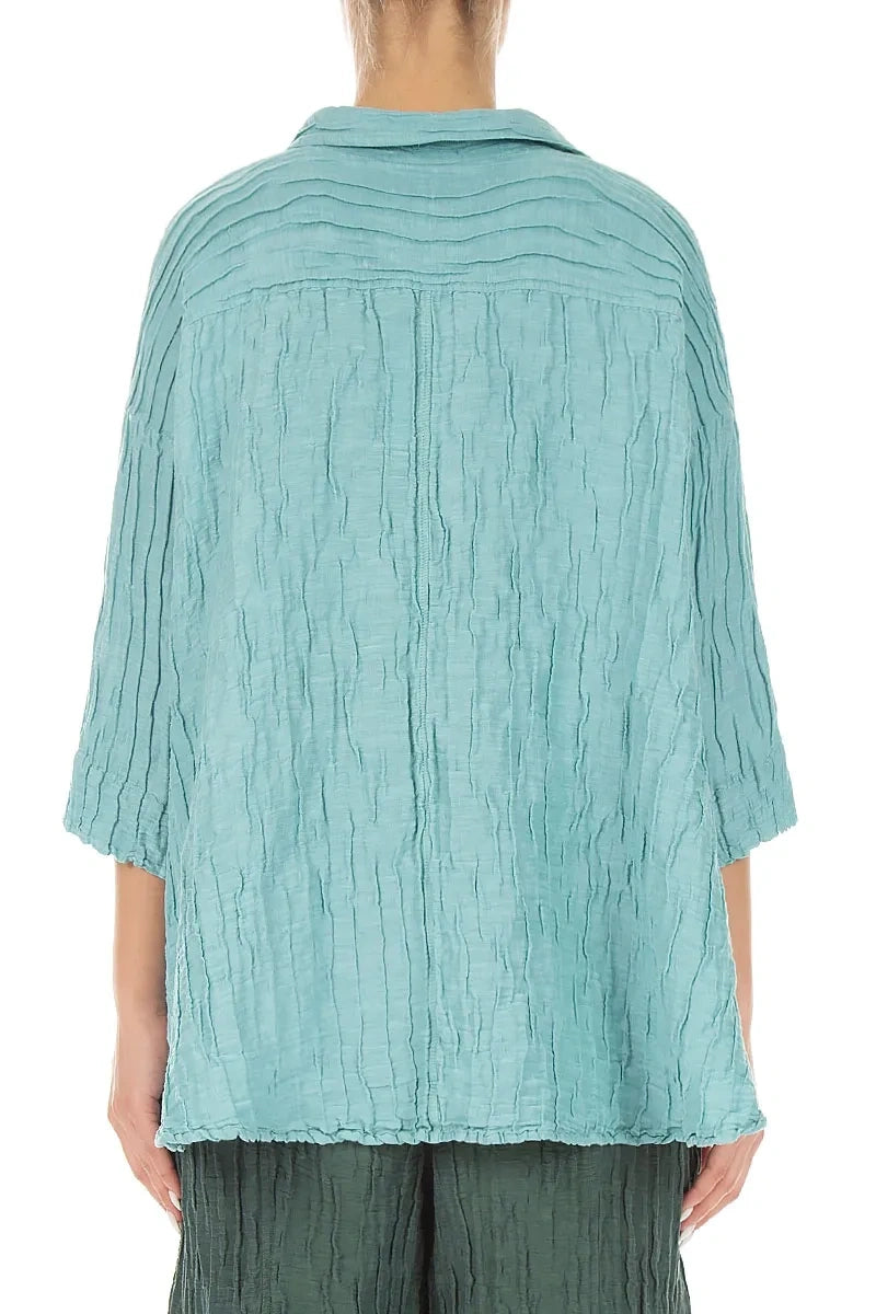 Loose Crinkled Mint Silk Linen Shirt