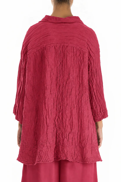 Loose Crinkled Raspberry Silk Linen Shirt 2